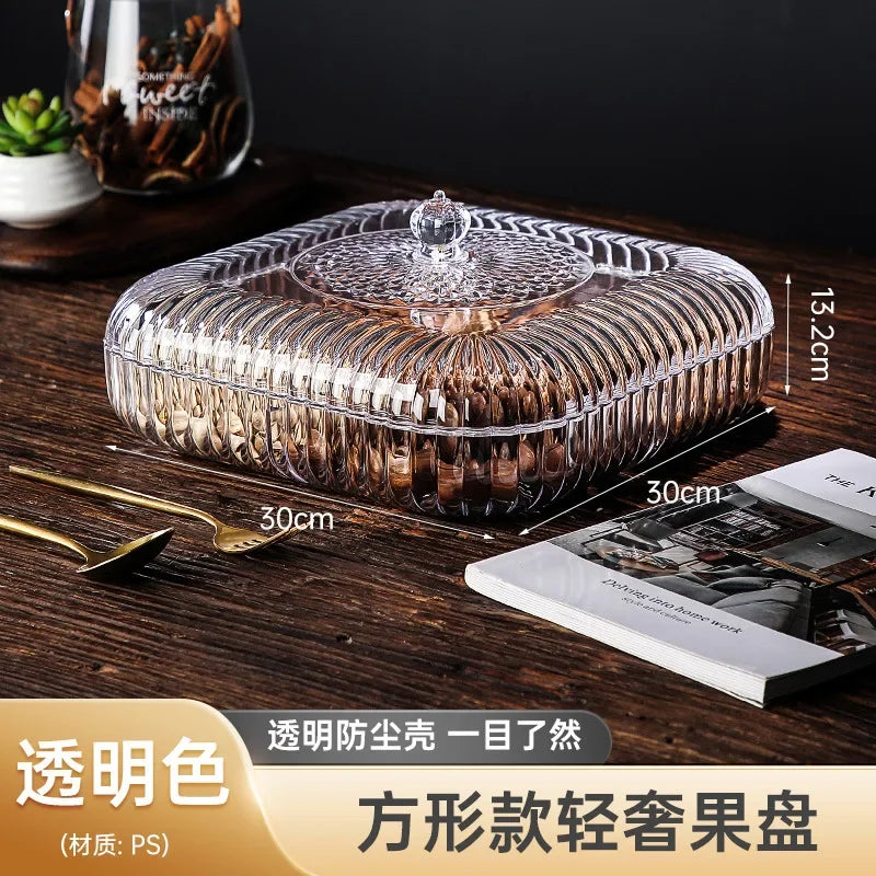 Caja de aperitivos transparente multicapa a prueba de polvo, bandeja de acrílico para fruta seca, caja de almacenamiento de nueces de caramelo, contenedor de artículos diversos para sala de estar moderna